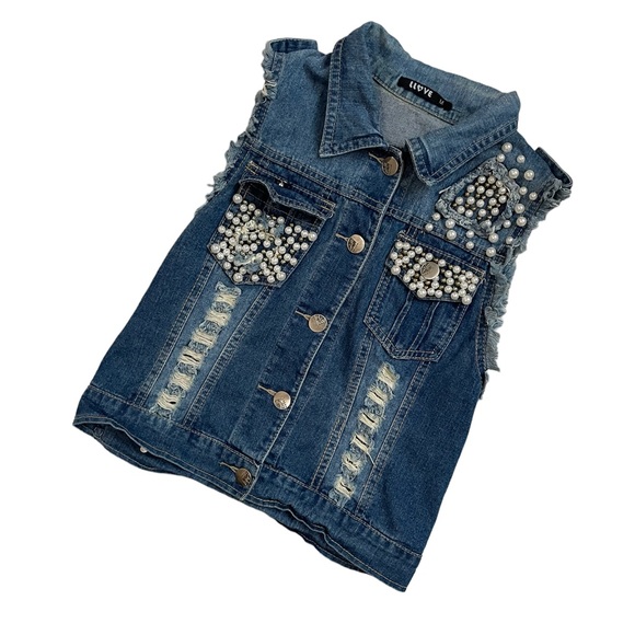 Y2K Llove Pearl distressed sleeveless denim vest - Picture 11 of 11